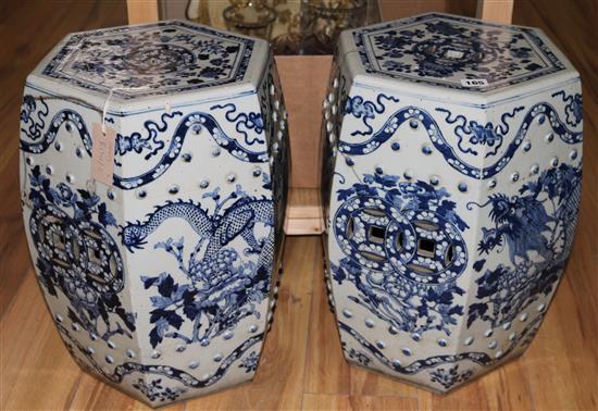 Pair of Chinese blue and white garden seats- a.f